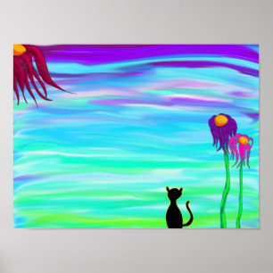 Cat with flowers poster