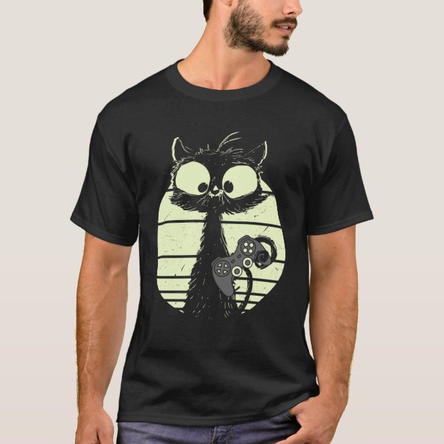 Cat With Game Console Gamer Cat Gaming Controller  T-Shirt (Front)
