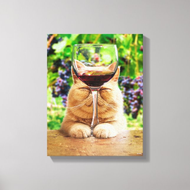Cat With Glass of Wine Canvas Print (Front)