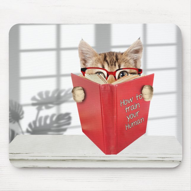 Cat with Glasses and Red Book  Mouse Pad (Front)