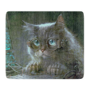 Cat with glasses. cutting board