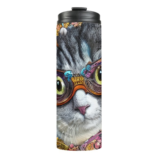 Cat With Glasses Thermal Tumbler (Front)