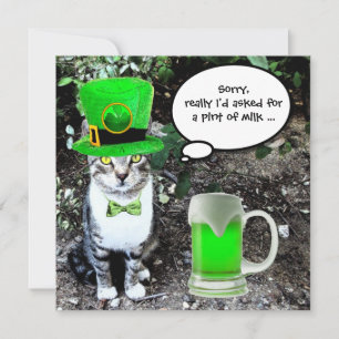 CAT WITH GREEN IRISH BEER ST PATRICK'S DAY PARTY INVITATION