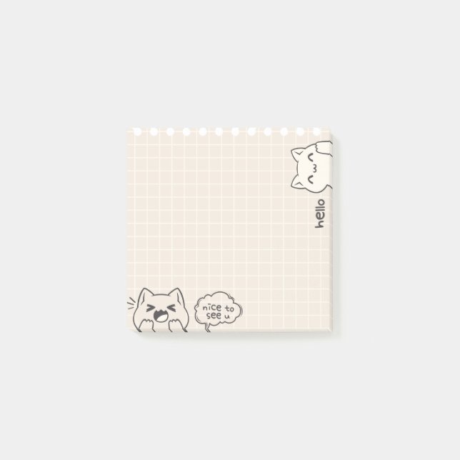 Cat with grid background say hello nice to see you post-it notes (Front)