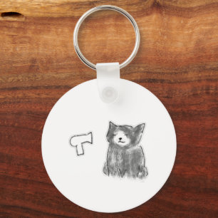 Cat With Hair Dryer Breeze Pencil Art Keychain