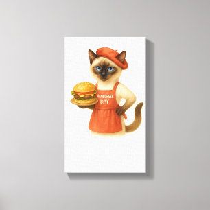Cat with Hamburger for Kitchen Decoration  Canvas Print
