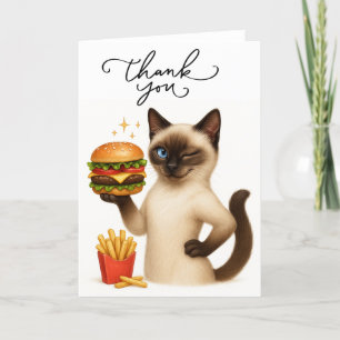 Cat with Hamburger Thank You Card