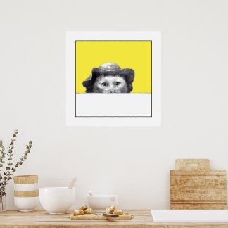 Cat with Hat (Retro Yellow) Poster