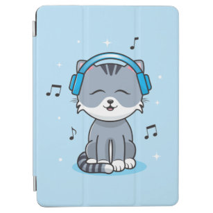 Cat with Headphones iPad Cover Case Blue