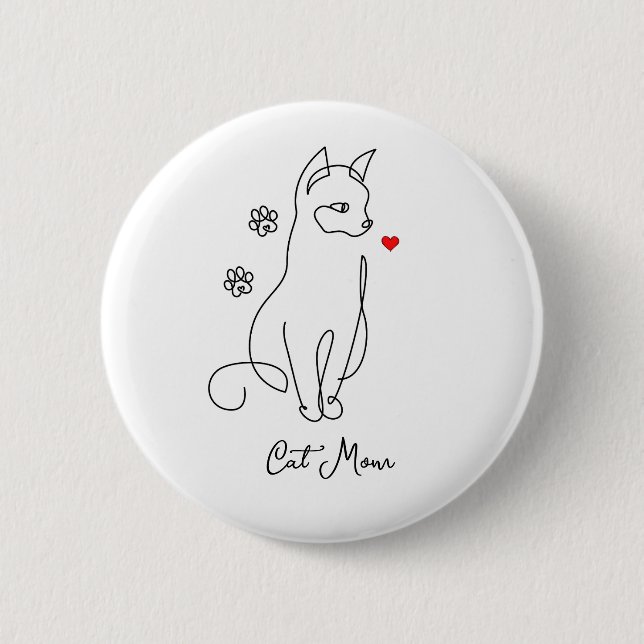 Cat With Heart Badge 2 Inch Round Button (Front)