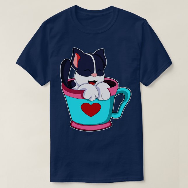 Cat with Heart Cup T-Shirt (Design Front)