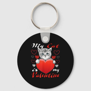 Cat With Heart My Cat Is My Valentine Keychain