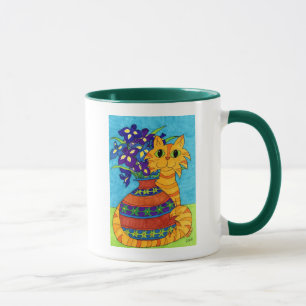 Cat with Irises in Talavera Vase Mug