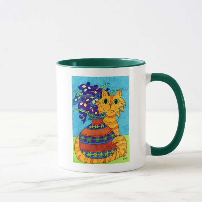 Cat with Irises in Talavera Vase Mug (Right)