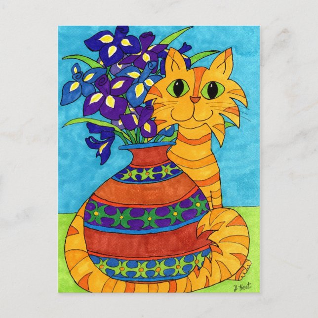 Cat with Irises in Talavera Vase Postcard (Front)