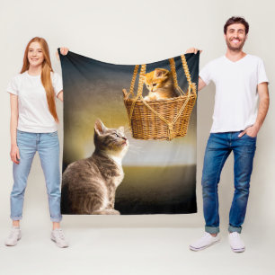 Cat with kitten fleece blanket