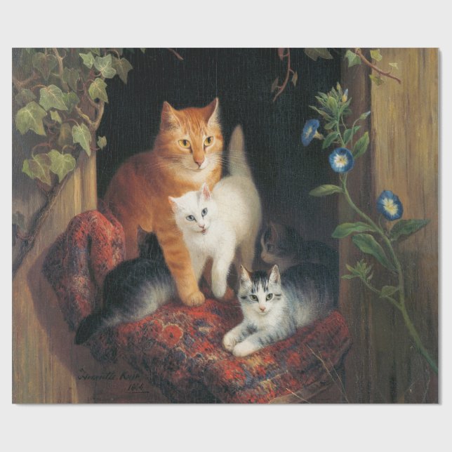Cat With Kittens (Cute Cats) Wrapping Paper (Flat)