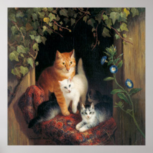 Cat With Kittens (Cute Kitties) Poster