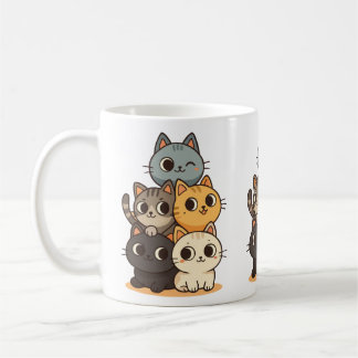 Cat with kittens drawn by hand. coffee mug