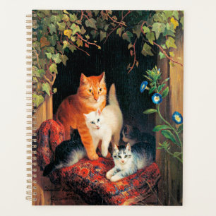 Cat with Kittens, fine art painting, Planner
