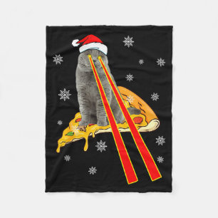 Cat With Laser Eyes Funny Zza Cat Christmas  Fleece Blanket