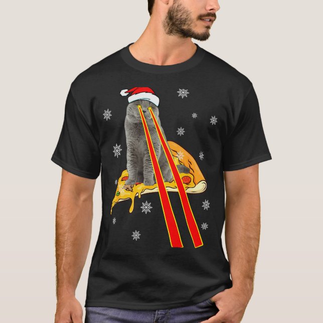 Cat With Laser Eyes Funny Zza Cat Christmas  T-Shirt (Front)