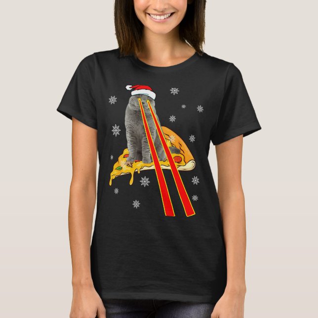 Cat With Laser Eyes Funny Zza Cat Christmas  T-Shirt (Front)