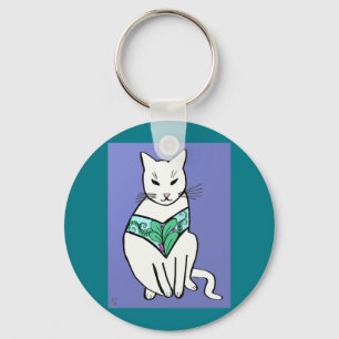 Cat with Leaf Design Keychain