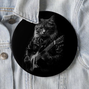 Cat with leather Jacket playing electric guitar  6 Inch Round Button