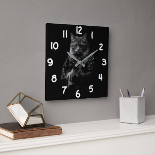 Cat with leather Jacket playing electric guitar Square Wall Clock
