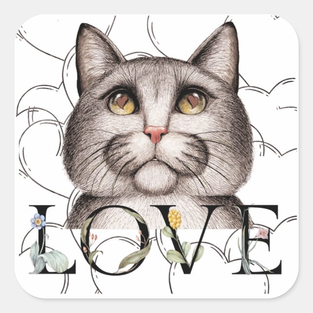Cat with Love in its Eyes Square Sticker (Front)