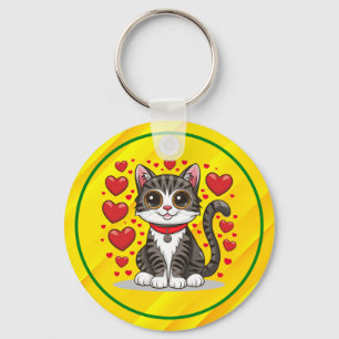 Cat with Love Symbols Clipart-85245 Keychain