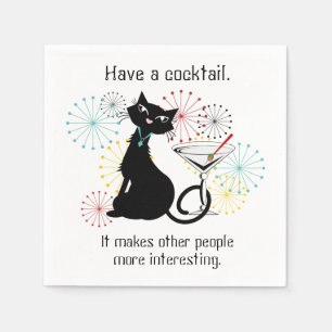 Cat with Martini Glass Paper Napkin