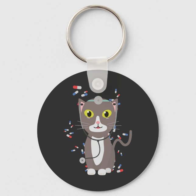 Cat with medical equipment keychain (Front)