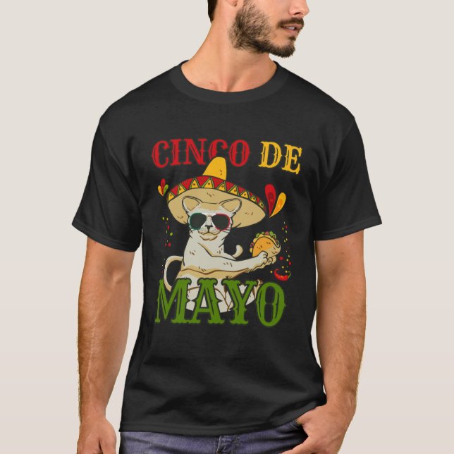 Cat With Mexican Hat And Taco  5 Cinco De Mayo T-Shirt (Front)