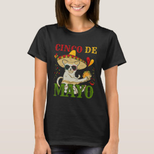 Cat With Mexican Hat And Taco 5 Cinco De Mayo T-Shirt