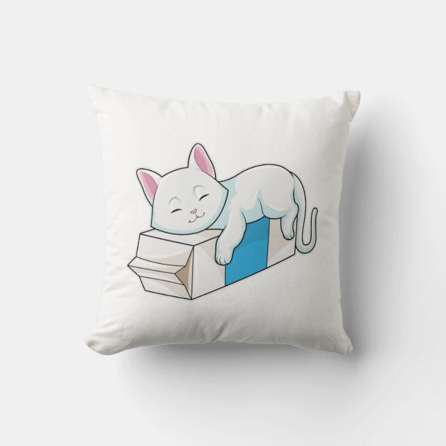 Cat with Milk Throw Pillow (Front)