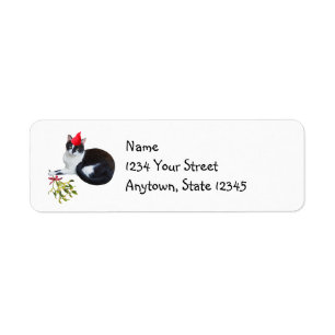 Cat with Mistletoe Return Address Labels