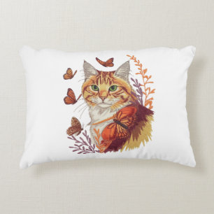 Cat with Monarch Butterflies Accent Pillow