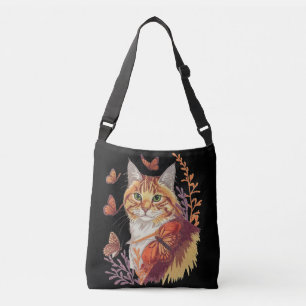Cat with Monarch Butterflies Crossbody Bag