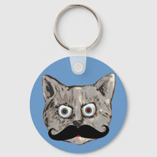Cat with Moustache funny Keychain