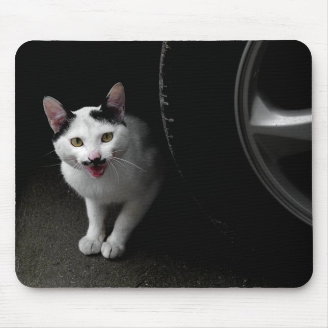 Cat with Moustache Mouse Pad (Front)