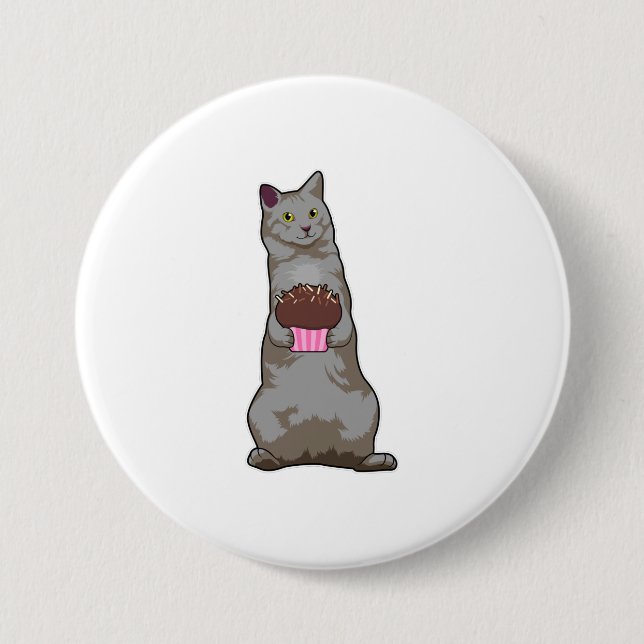 Cat with Muffin 3 Inch Round Button (Front)