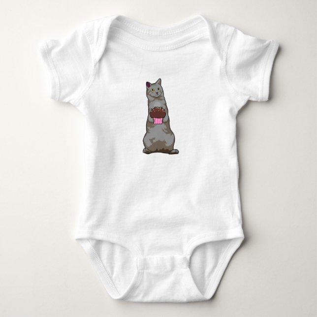 Cat with Muffin Baby Bodysuit (Front)