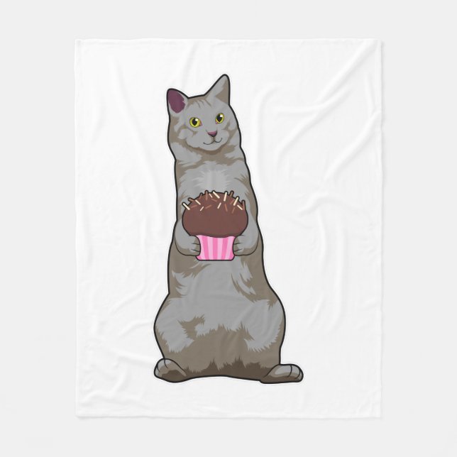Cat with Muffin Fleece Blanket (Front)