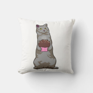 Cat with Muffin Throw Pillow