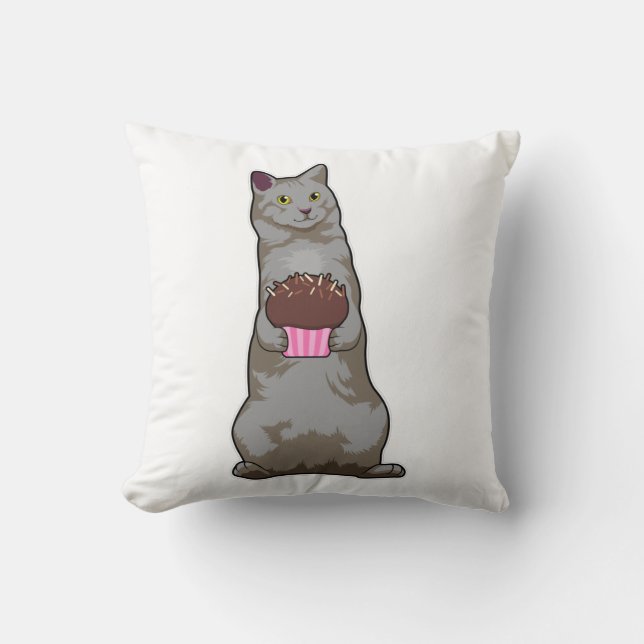 Cat with Muffin Throw Pillow (Front)