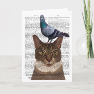 Cat with Pigeon on Head Card