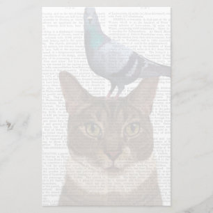 Cat with Pigeon on Head Stationery