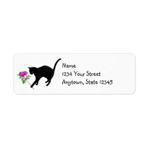 Cat with Pink Rose Return Address Labels